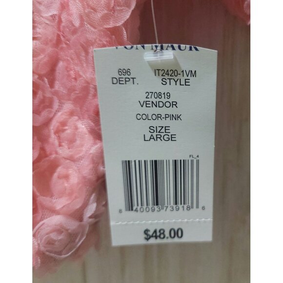 NWT Le Lis Pink Puff Sleeve Floral Crop Top W/ Textured Rose Design Large - Picture 8 of 11